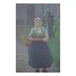 幅油画《一个带着头巾的女人……