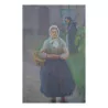 oil painting “A woman with a headscarf with her … - Moinat - Painting - Miscellaneous