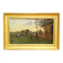 Картина маслом на холсте «Французский солдат в деревне».
