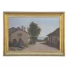 Oil painting on canvas “Village by the lake” signed below … - Moinat - Painting - Landscape