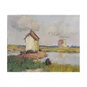 Oil painting on canvas “Fisherman at the edge of the lot” attributed to … - Moinat - Painting - Landscape