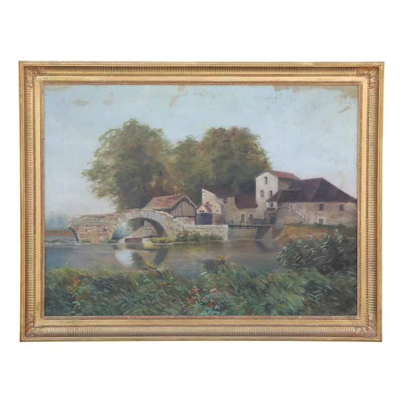 Öl auf Leinwand „Dorf hinter dem Fluss“ - Moinat - Gemälden - Landschaften