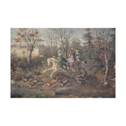 Oil painting on canvas “Hunting scene” signed Otto PROGEL …