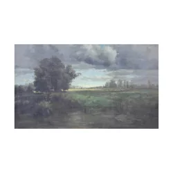 Холст, масло «Деревенская местность» Леопольда ДЕБРОССА (1821-1908)