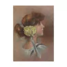 Tableau portait aux pastels “Jeune femme à la rose jaune” … - Moinat - Tableaux - Portrait