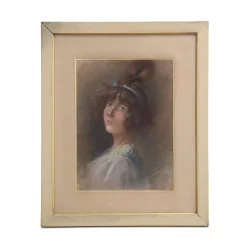 Table wore in pastels “Young woman with blue ribbon” signed …