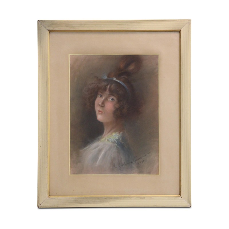 Portait aux pastels "Jeune femme au ruban bleu" - Moinat - Tableaux - Portrait Portait aux pastels "Jeune femme au ruban bleu" - Moinat - Tableaux - Portrait