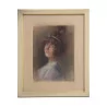Tableau portait aux pastels “Jeune femme au ruban bleu” signé … - Moinat - Tableaux - Portrait