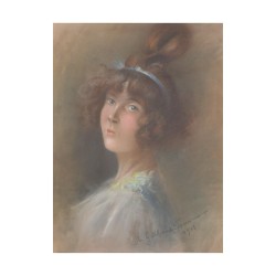 Portait aux pastels "Jeune femme au ruban bleu"