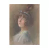Tableau portait aux pastels “Jeune femme au ruban bleu” signé … - Moinat - Tableaux - Portrait