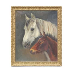 Oil painting on canvas “The mare and her foal” after a …