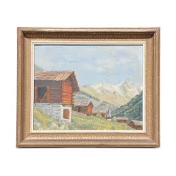 Картина маслом на холсте «Les mayens en montagne», подписанная Л. …