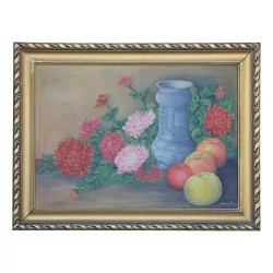 Oil painting on canvas still life “Flowers and fruits” signed …