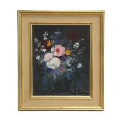 Картина маслом на холсте натюрморт «Цветы» подписана Луизой…