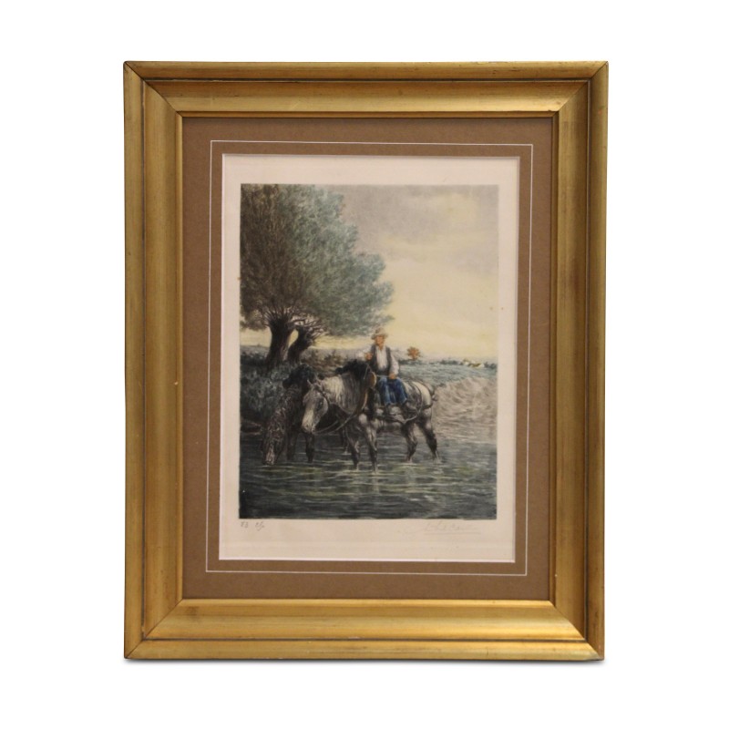 lithograph painting “Characters and 2 horses” signed Aquiles … - Moinat - Prints, Reproductions lithograph painting “Characters and 2 horses” signed Aquiles … - Moinat - Prints, Reproductions