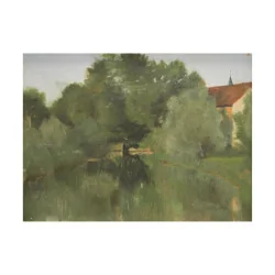 Tableau huile sur toile “Rivière à la campagne” attribué à …
