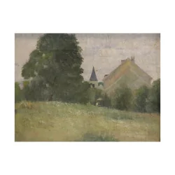 Картина маслом на холсте «Сельская местность» Женевская школа XIX века …