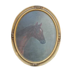 Oil painting on canvas \"Horse's head\" signed Hélène GALLAND...