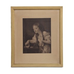 Engraving painting “The young girl with the bird”.