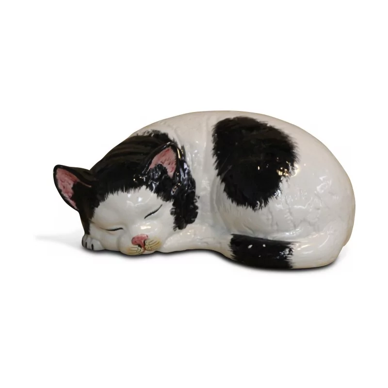 Chat en faïence noir et blanc. - Moinat - Accessoires de décoration Chat en faïence noir et blanc. - Moinat - Accessoires de décoration
