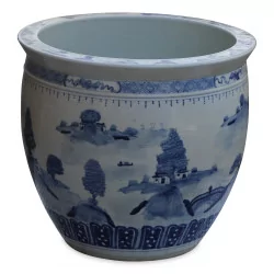 A blue porcelain planter