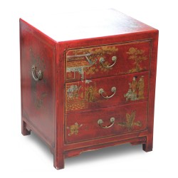 bedside table in red lacquer.