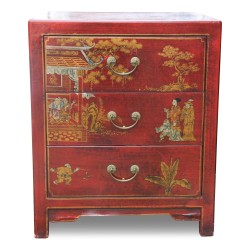 bedside table in red lacquer.