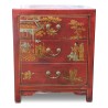 bedside table in red lacquer. - Moinat - End tables, Bouillotte tables, Bedside tables, Pedestal tables