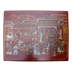bedside table in red lacquer.