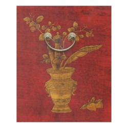 bedside table in red lacquer.