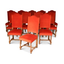 Set of 12 beechwood dining chairs with wooden legs
