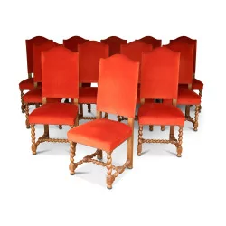 Set mit 12 Esszimmerstühlen aus Buchenholz mit Holzbeinen