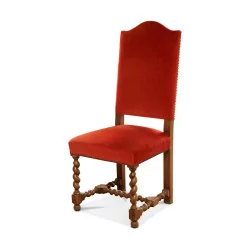 Set of 12 beechwood dining chairs with wooden legs