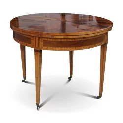 Louis XVI half-moon table in mahogany wood, with 3 trays …