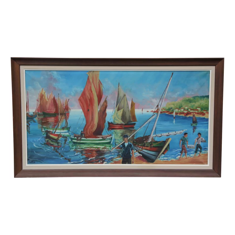 Painting by Bathilde. Oil on canvas dated 1945. - Moinat - Painting - Navy