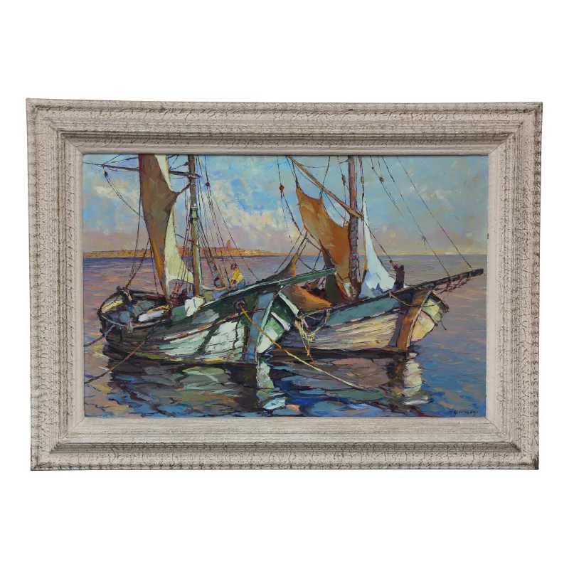 Painting by M. German. Oil on canvas. - Moinat - Painting - Navy