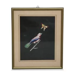 黑色背景上的一系列“彩鸟”版画