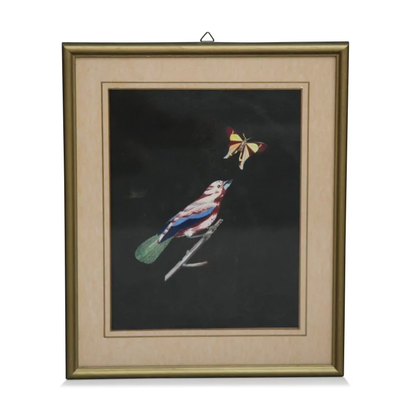 黑色背景上的一系列“彩鸟”版画 - Moinat - 画 - 静物