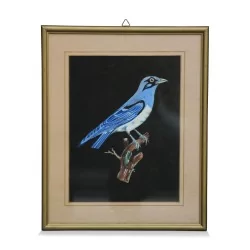 黑色背景上的一系列“彩鸟”版画