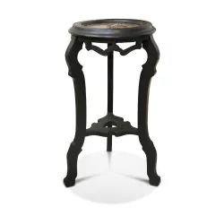 Neogotischer Säulentisch aus schwarzem Holz mit Marmorplatte. Paris, …