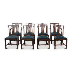 Set of 6 chairs and 2 Chippendale armchairs in mahogany. …