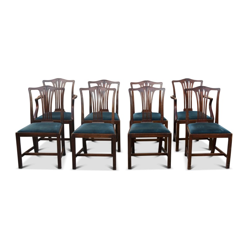 Set of 6 chairs and 2 Chippendale armchairs in mahogany. … - Moinat - Chairs Set of 6 chairs and 2 Chippendale armchairs in mahogany. … - Moinat - Chairs