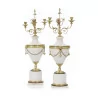 Pair of Louis XVI style candelabras, in white marble and … - Moinat - Candleholders, Candlesticks