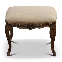 Louis XV footstool, in carved beech and covered with fabric...