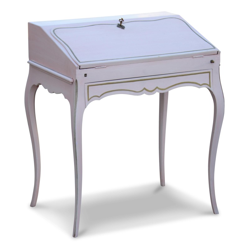 Bureau dos d'âne en bois de merisier peint coloris rose et or … - Moinat - Bureaux cylindre, à abattant, Secrétaires