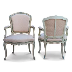Pair of Louis XV cabriolet armchairs in painted beech and …