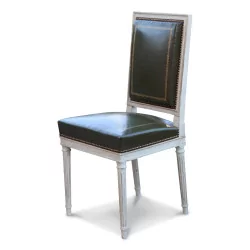 Набор из 6 стульев в стиле Людовика XVI, обтянутых тисненой зеленой кожей…