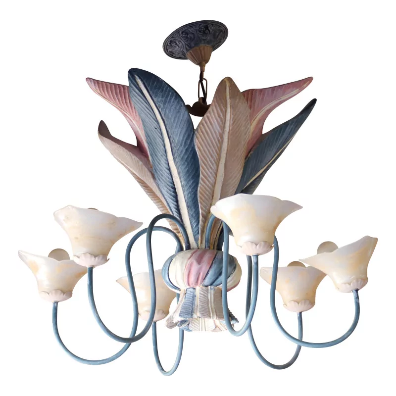 Lustre opaline rose et bleu - Moinat - Opaline