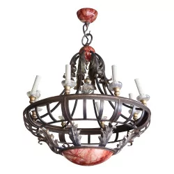Hot air balloon chandelier in wrought iron and brass