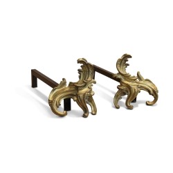 Pair of Louis XV andirons in gilded bronze.